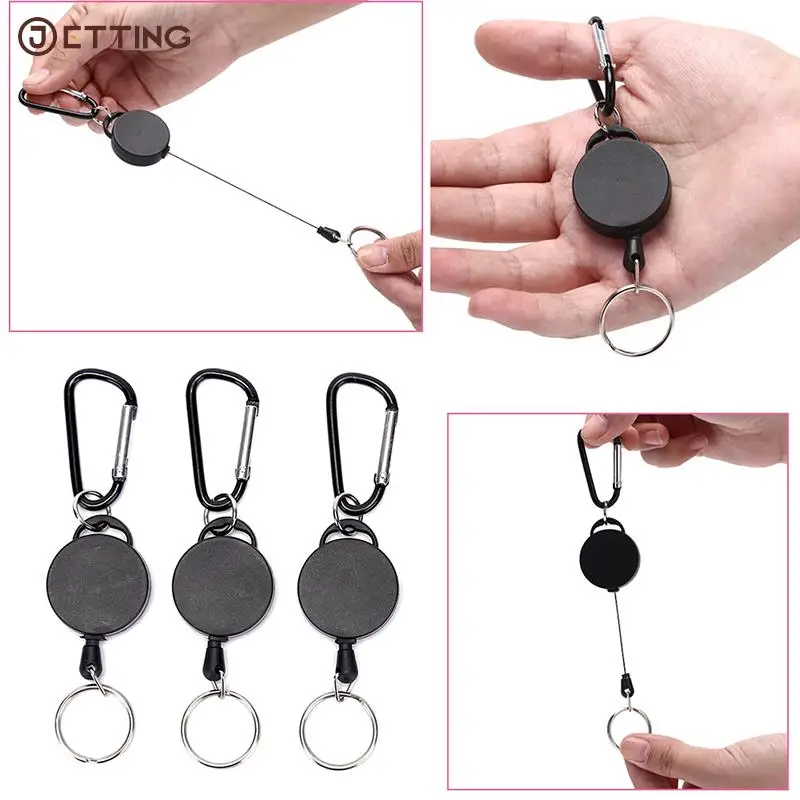 

Black Badge Reel Retractable Recoil Anti Lost Ski Pass ID Card Holder Key Ring Keyring Steel Cord Wire Rope Keychain 60cm