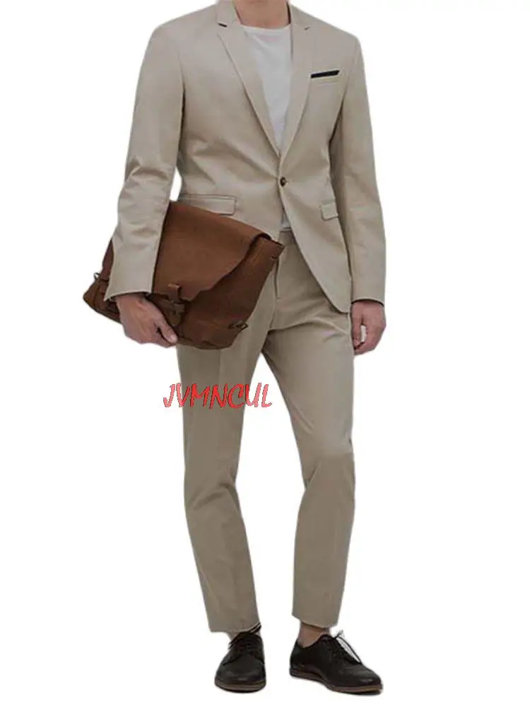 

Cotton Jacket Pants Custom Made Costume Homme Men Blazer Trousers Slim Fit Tailored Male Suit Costume Godmother Man Wedding Suit