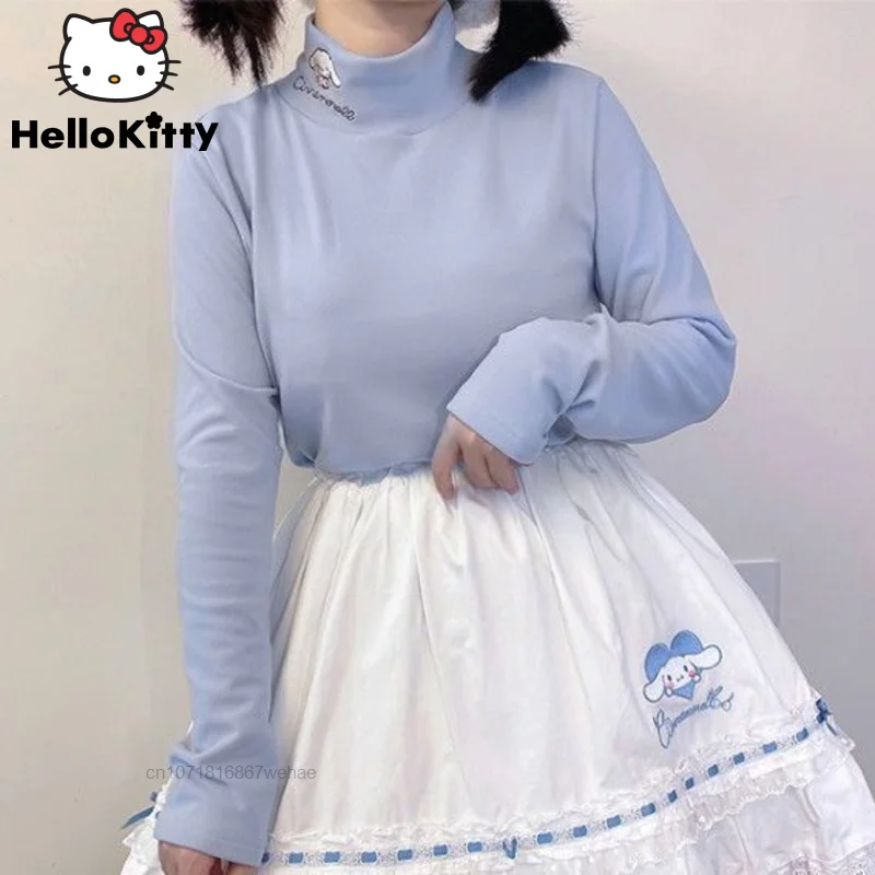 

My Melody Kuromi Cinnamoroll Cartoon Cute Soft Warm Sexy Slim Fitting Thickened Undercoat With Long Sleeve Female Tops Pullovers