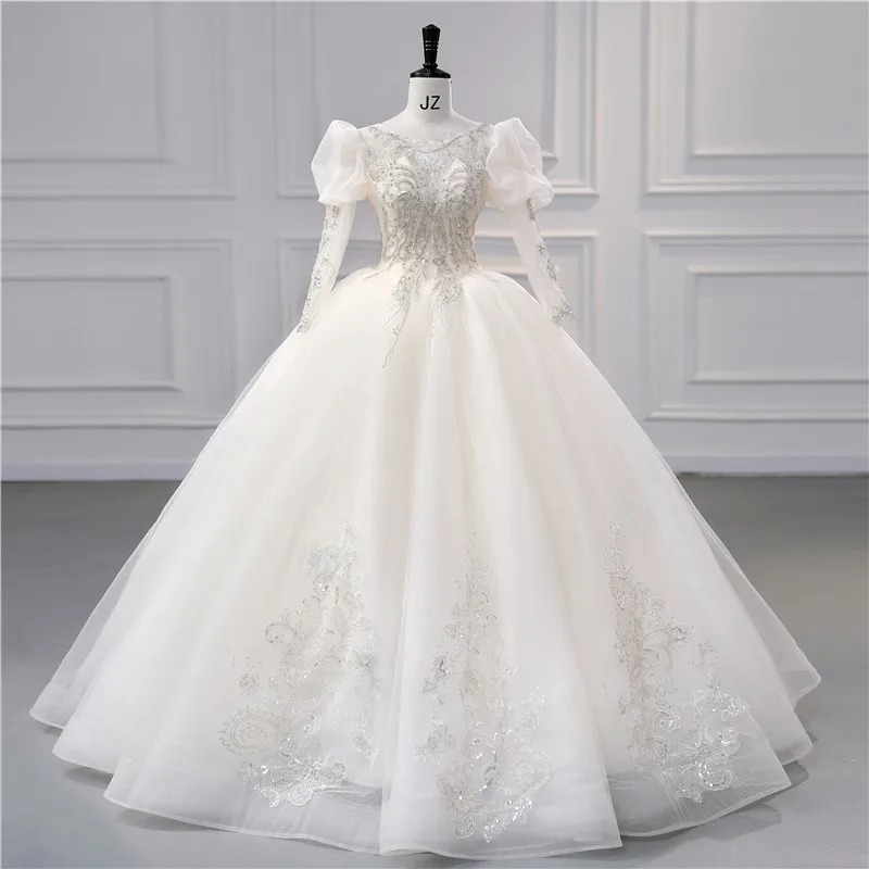 

Vestido De Noiva Luxury Long Sleeve Wedding Dresses Sweet Puff Sleeves Ball Gown Classic Lace Deads Princess Robe De Mariee