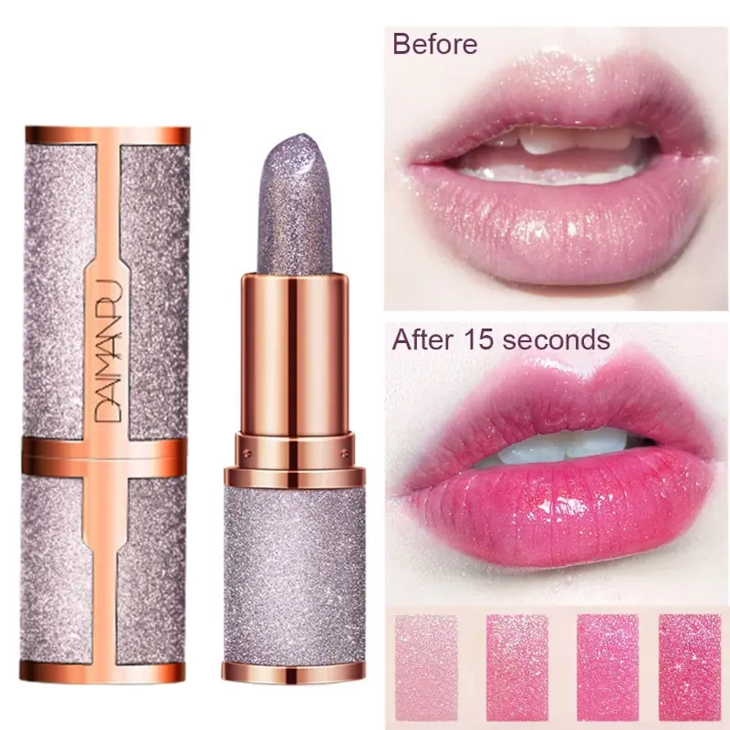 Glitter Matte Temperature-Changing Lipstick Waterproof Long-Lasting Diamond Lipstick Moisturizing Red Pink Lip Gloss Makeup