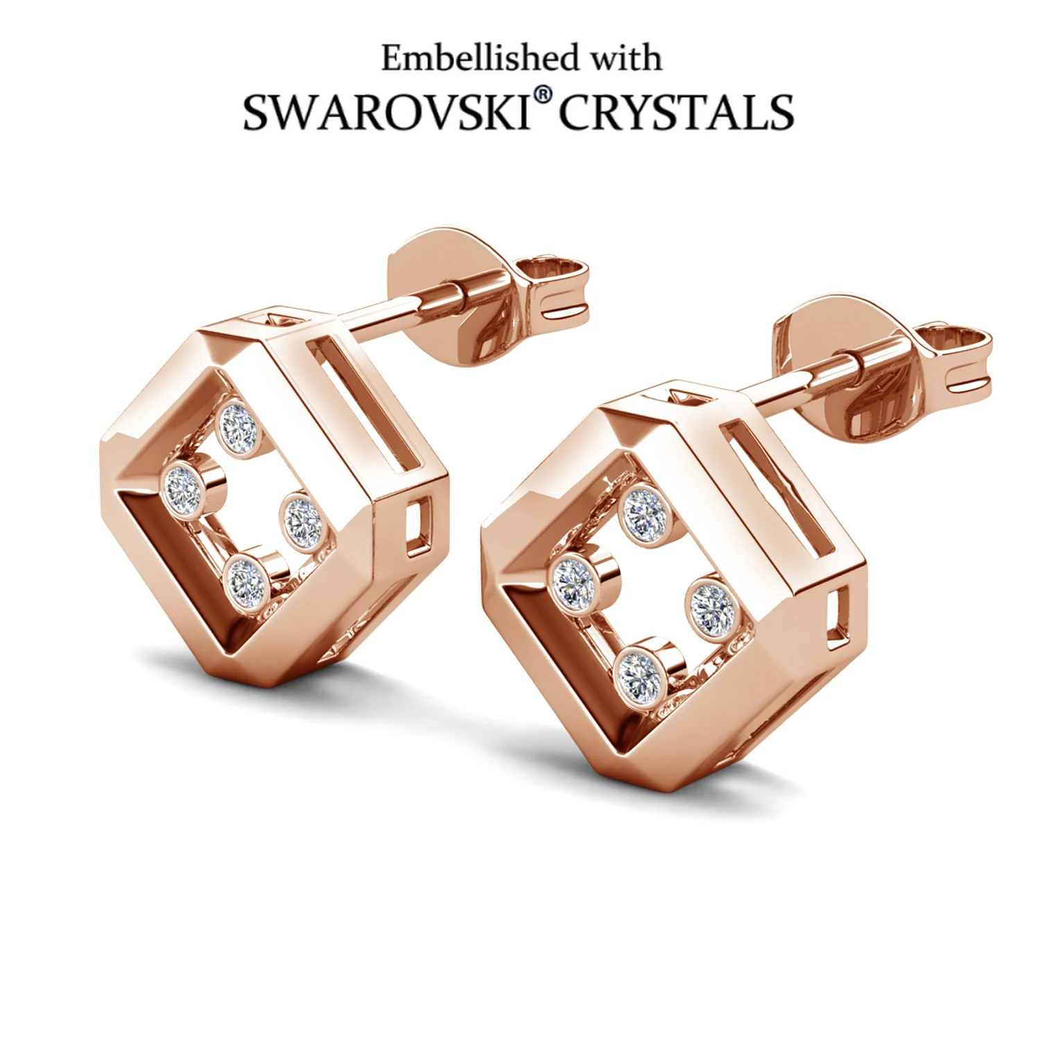 Фото Daisini Серьги-гвоздики с шестигранными кристаллами Сваровски, медные модные украшения, женские модные аксессуары, повседневная одежда, подарок на вечеринку №1