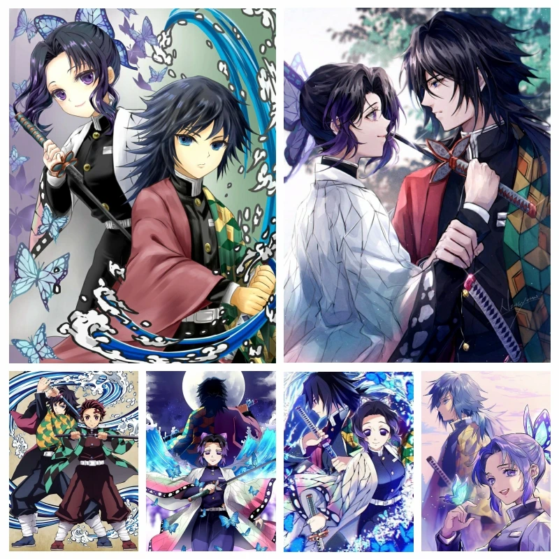 

Demon Slayer Anime AB Diamond Painting Art Shinobu And Giyuu Japanese Cartoon Kimetsu No Yaiba Cross Stitch Mosaic Decor