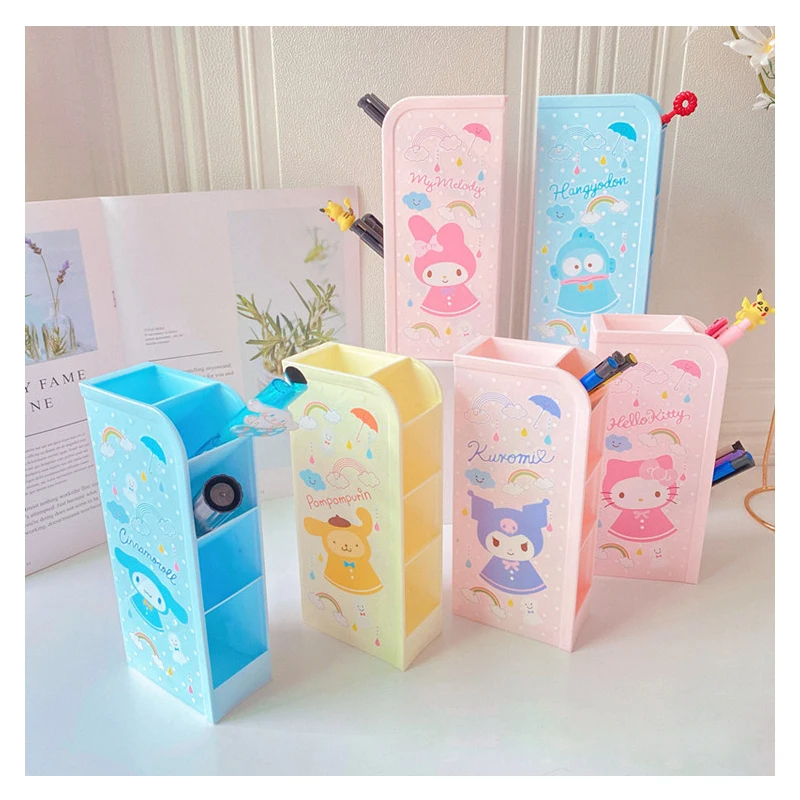 

Sanrios Cinnamoroll Kuromi Desktop Storage Box Anime Cute Student Stationery Pen Holder Multi-grid Oblique Insertion Pen Holder