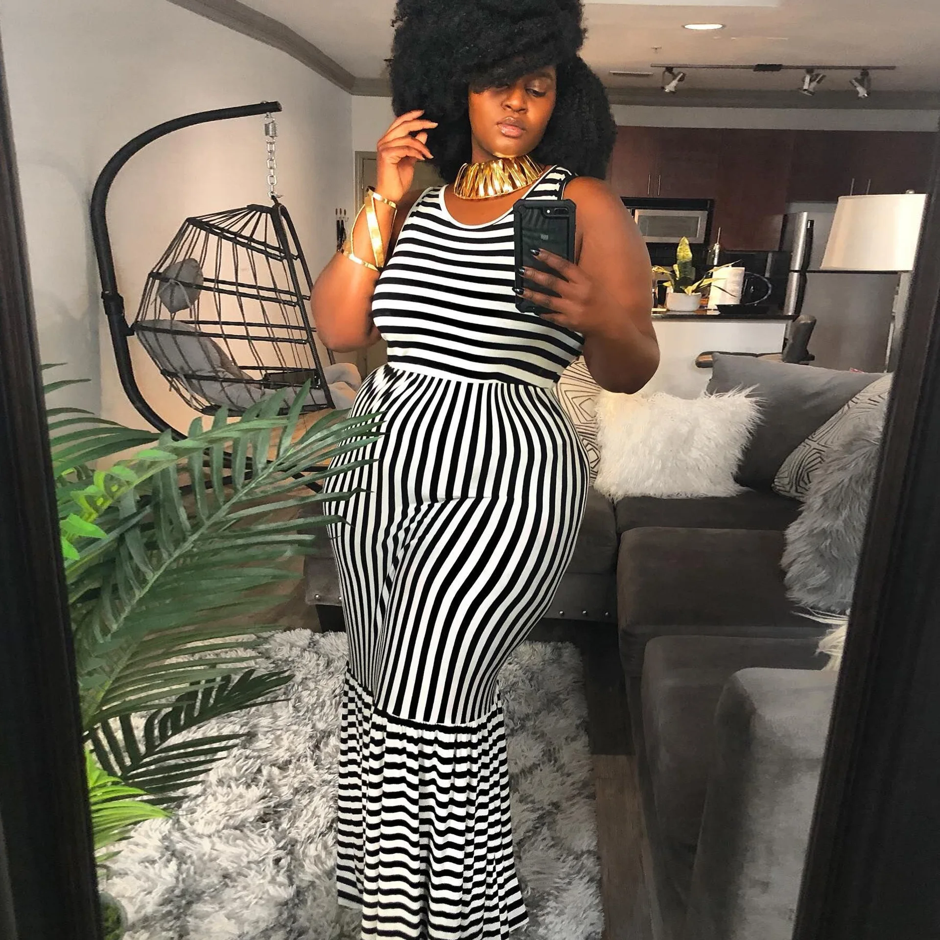 Plus Size Elegant Dress Striped Sleeveless Casual Clothing Female Luxury Long Robe 2023 Summer Women Trendy Party New In Dress