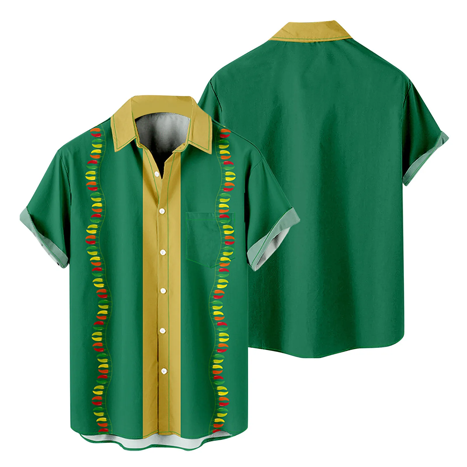 

Mens Fashion And Leisure 3D Digital Printing Buckle Lapel Short Sleeve Shirt Top Swiftly Tech Long Sleeve