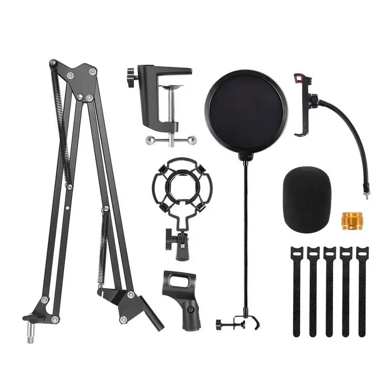 

Heavy Duty Microphone Stand Set Adjustable Suspension Boom Scissor Mic Stand With Mic Filter With Shock Mount Filter 3/8in To