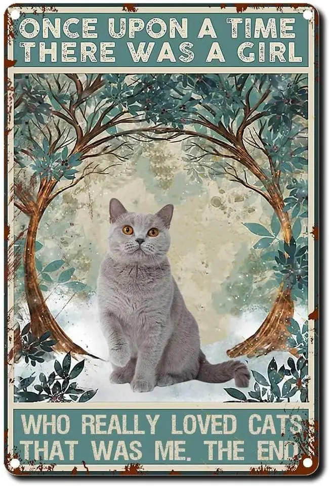 

Tin Sign Gray cat had a Girl she Really Loves cat Mural and Retro Metal Sign for cat Lovers Wall Art Deco Vintage Metal Tin Sign