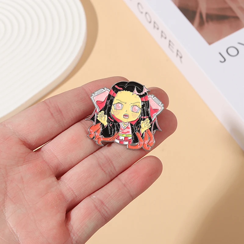Kamado Nezuko Enamel Pins Custom Anime Girl Brooches Lapel Badges Cartoon TV Series Character Jewelry Gift for Fans Friends images - 5