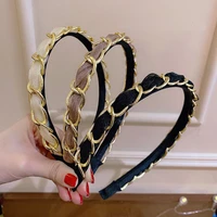 metal chain hairbands hoop wide sided all match chiffon headbands retro fashion vintage hair accessories gift for girls women