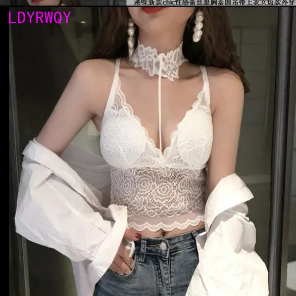 

Lace chest without steel ring small chest hanging neck sexy deep V-neck bra underwear short suspender vest.Tanks Camis