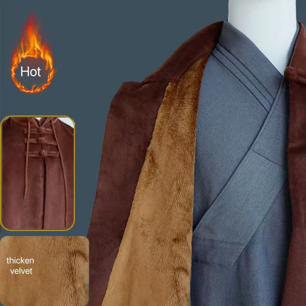 Зимний короткий плащ для медитации буддизма монаха со шляпой утепленный