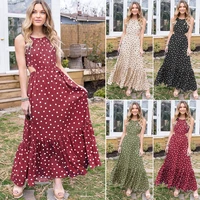 2022 new sexy wave point halter strap dress for women o neck sleeveless beach long skirt female spring casual elegant dress