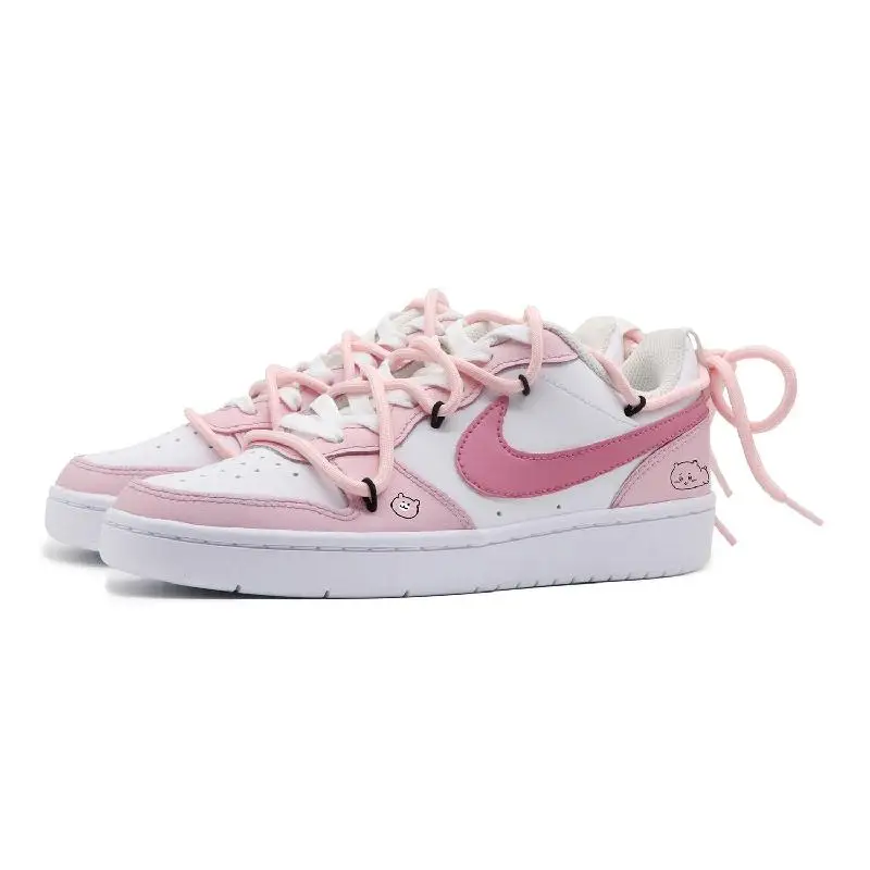【Настроить】Nike Court Borough Обувь для скейтбординга Женские низкие розовые/белые