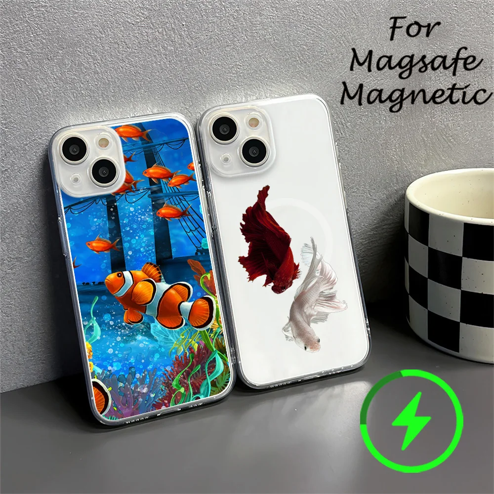Чехол для телефона Ins с корейской рябью и текстурой Aquaria Lovely Fishes IPhone 15 14 13 12 11