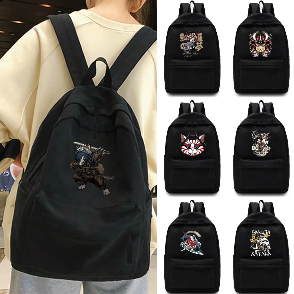 Women's Backpack Samurai Print Female Multi-pocket Casual Woman Travel Bag High Quality Schoolbag for Teenage Girl Book Knapsack