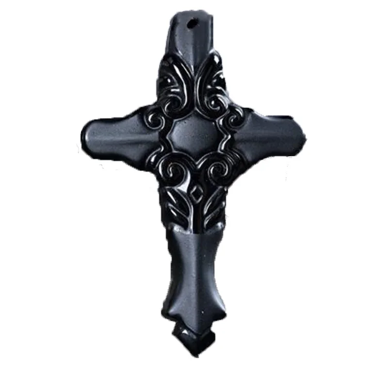 

Подвеска-крест из натурального обсидиана для мужчин и женщин, подвески фэн-шуй ручной работы, черные нефриты, христианские амулеты, Прямая п...