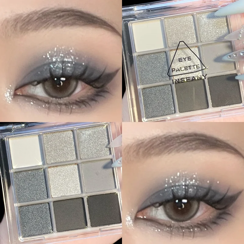 

Pearlescent Eyeshadow Palette Waterproof Lasting Non-Flying Powder Grey Black Matte Glitter Smokey Makeup Eye Shadow Cosmetics