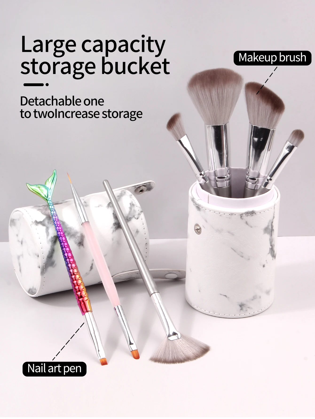 1 Шт. Портативный Цилиндр Для Кистей Макияжа Мраморный Дизайн Водонепроницаемая