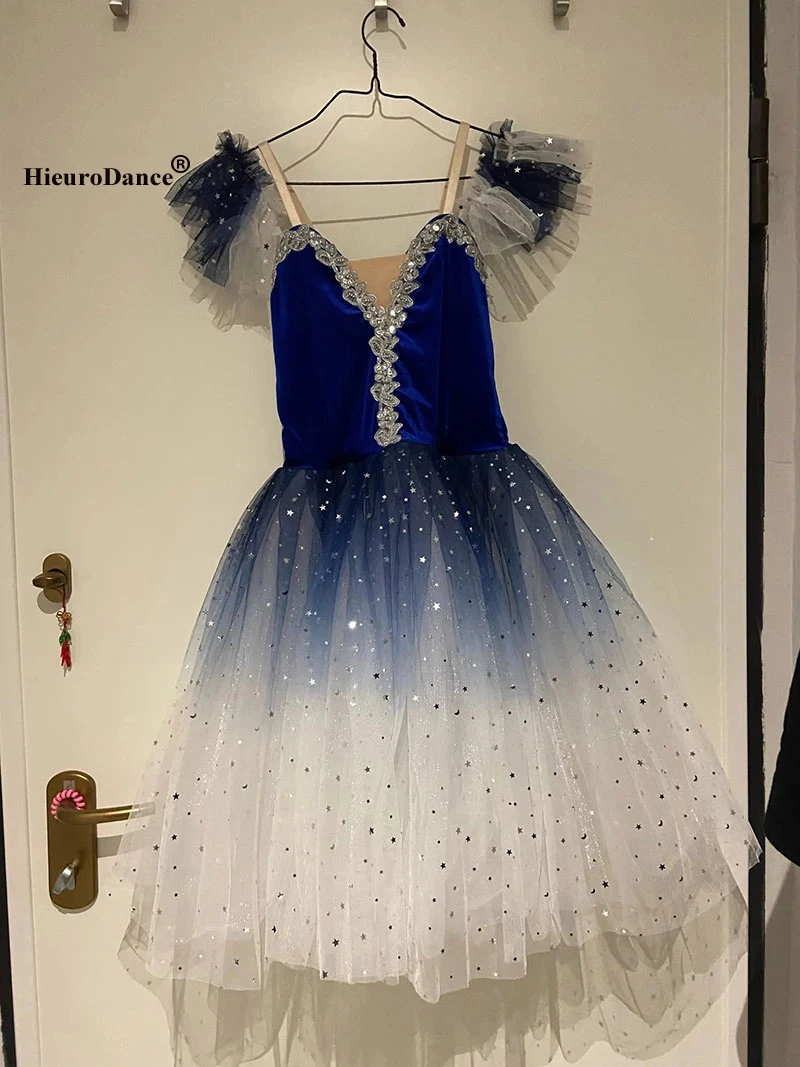 Голубой женский Профессиональный Балетный костюм с изображением лебедя и озера