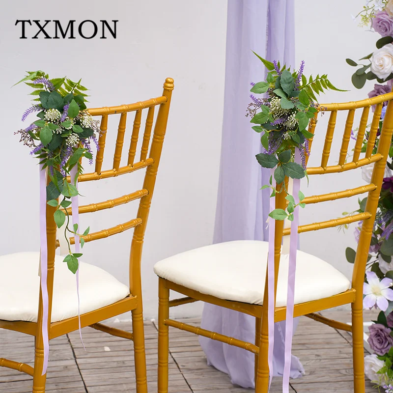 Градиентная фиолетовая серия с зеленым стулом цветочным свадебным композицией