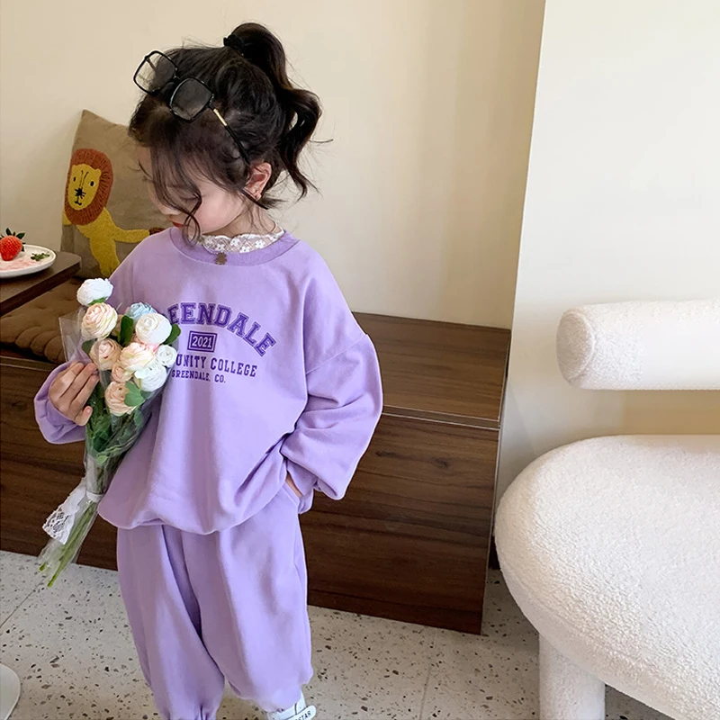 

Spring Autumn Girls 2 Pcs Set Toddler Pullover + Sweat Pants Kids Suit Baby Outfit Children Clothes Fashion Letter Print 1-8Y