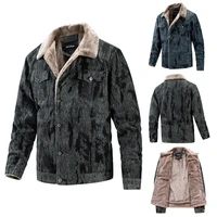 mens jacket winter new fleece thickened lapel floral jacket