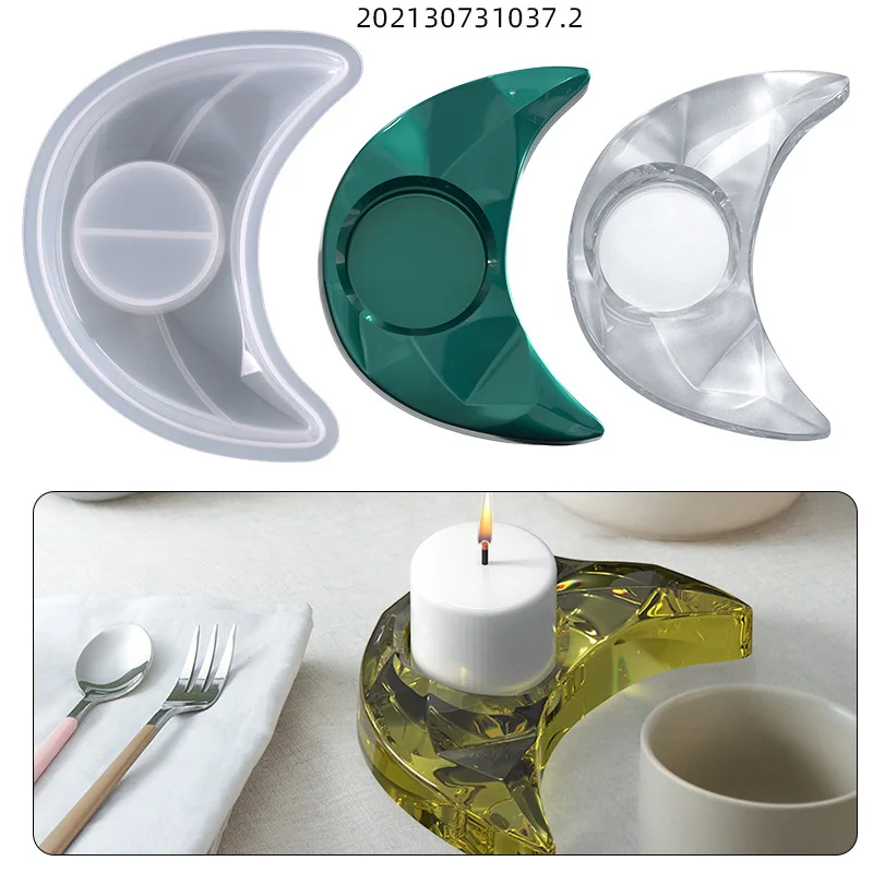 

DIY Crystal Epoxy Resin Mould Moon-Shaped Cut Candle Holder Storage Table Silicone Mould Source Wholesale