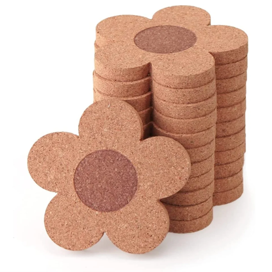 

12PCS Cute Coasters for Drinks Absorbent&Reusable Coaster Set 4Inch Cork Flower Shape Coasters for Coffee Tea Cup Mat
