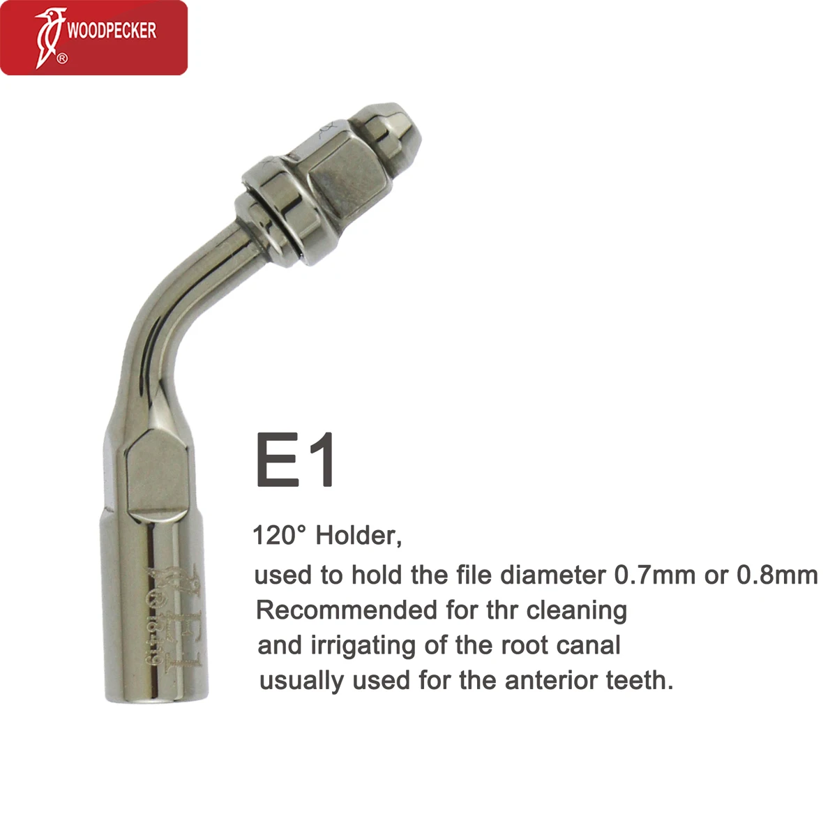 

Woodpecker Dental Ultrasonic Scaler Scaling Endodontics 120° Holder Tip E1 Cleaning Irrigating Root Canal Fit EMS SATELEC Scaler