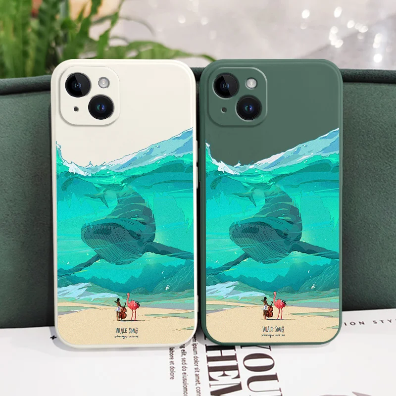 Submarine Whale Phone Case For iPhone 16 15 14 13 12 11 X XR XS Plus Pro Max Mini Silicone Cover
