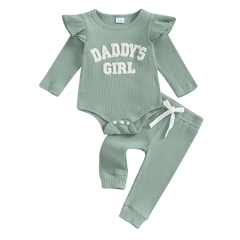 Детский ребристый комбинезон Daddys, одежда для девочек 3, 6, 9, 12, 18 месяцев, штаны с длинным рукавом и оборками, наряды для новорожденных, комплект одежды
