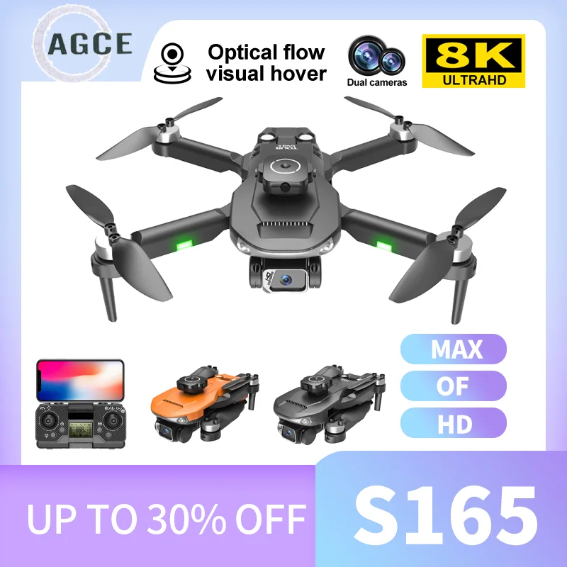 

AGCE New S165 Drone 8k Professional Aerial Photography Optical Flow Positioning Dual Camera Quadcopter Remote Control Aircraft