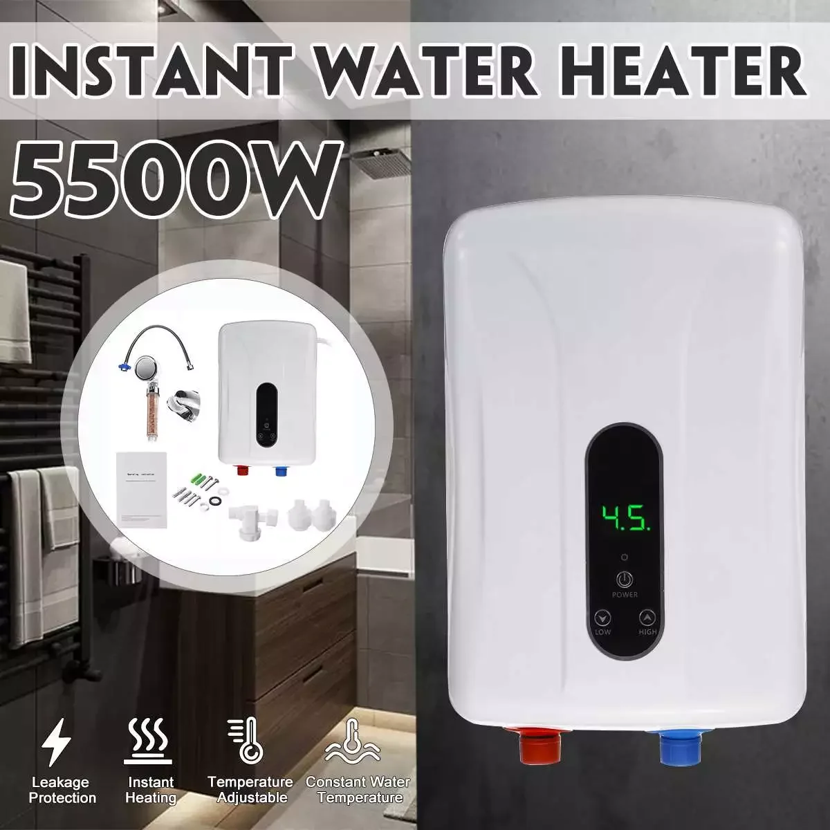 5500W 220V Mini Electric Water Heaters Instant Electric Hot Water Heater Shower Safe Intelligent 50Hz Electric Water Heaters