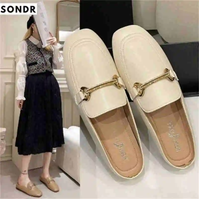 

Тапки женские на плоской подошве, модные Универсальные мягкие кожаные туфли в Корейском стиле, 2022