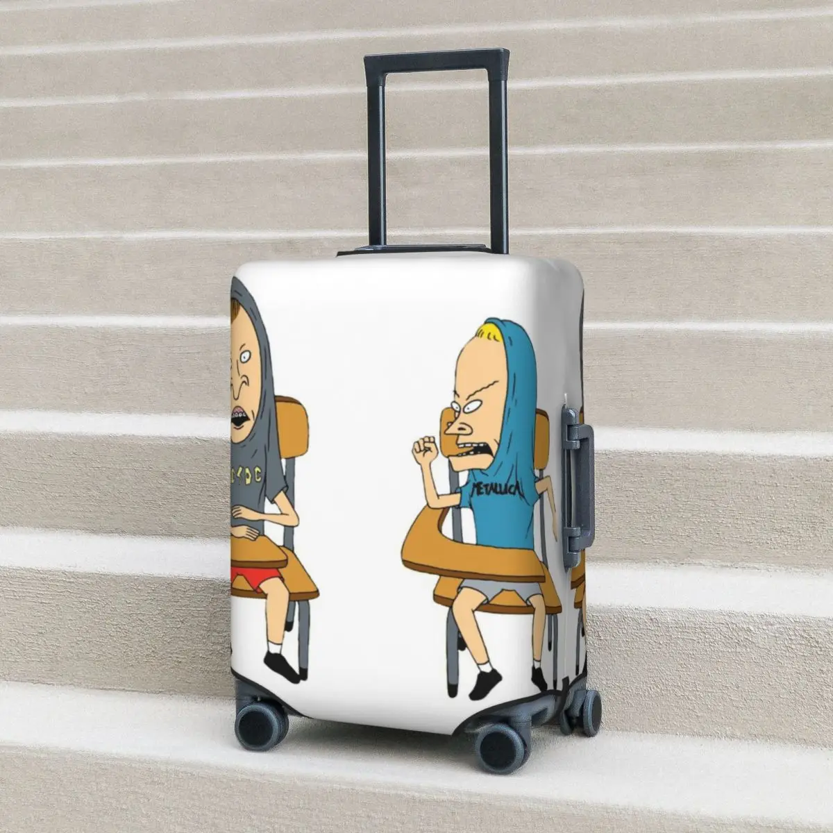 

Beavis And Butthead At Desk Suitcase Cover Cartoon Travel Protection Vacation Elastic Luggage Accesories