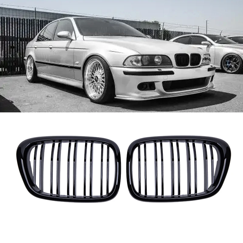 For BMW E39 5 Series 525 528 Gloss Black Grille Car Front Hood Grill Kidney Grilles Racing Grill 99-03 Accessories Dual Line