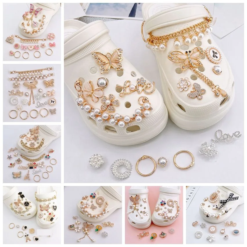 

Hot Selling Metal Jewelry Style Shoe Charms Pearl Crown Shoe Aceessories Decorations Fit Women's Croc Clogs Buckle Girls Gifts
