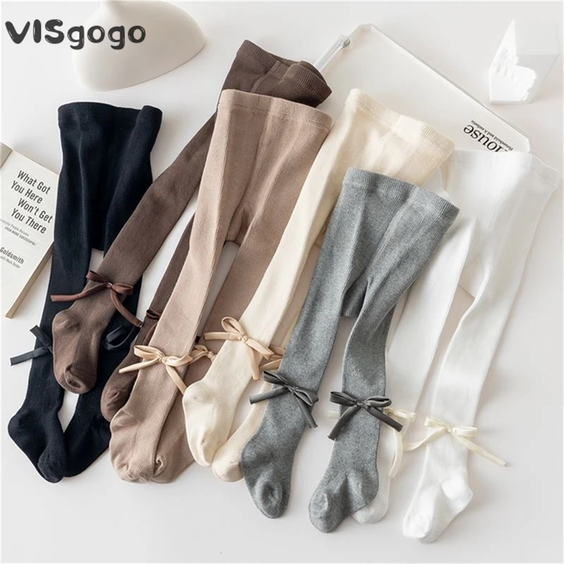 

VISgogo 2-6 Years Baby Girl Tights Cute Seamless Pantyhose with Bow Stretch Stockings Footed Leggings for Toddlers