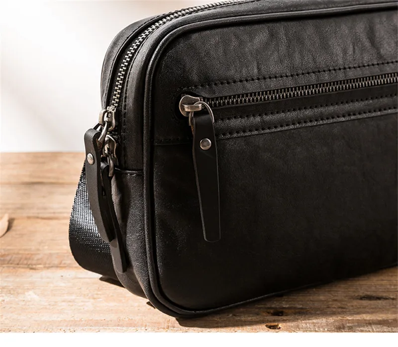 Simple fashion designer natural first layer cowhide men's black shoulder bag outdoor daily work soft cowhide light crossbody bag