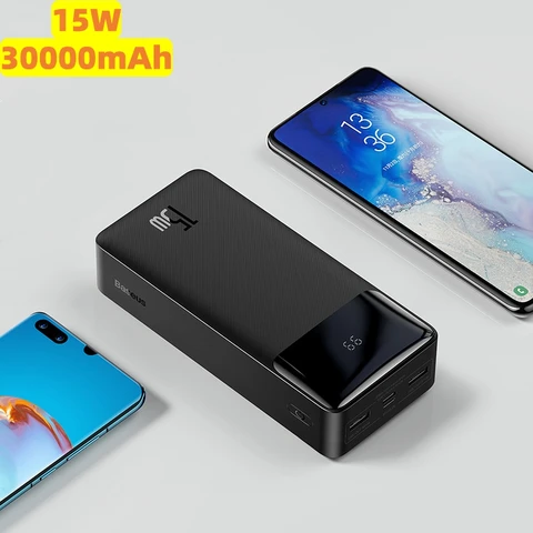 Baseus 30000 мАч Power Bank Портативное зарядное устройство Внешний аккумулятор Пакет быстрой зарядки Powerbank для POCO Xiaomi mi PoverBank