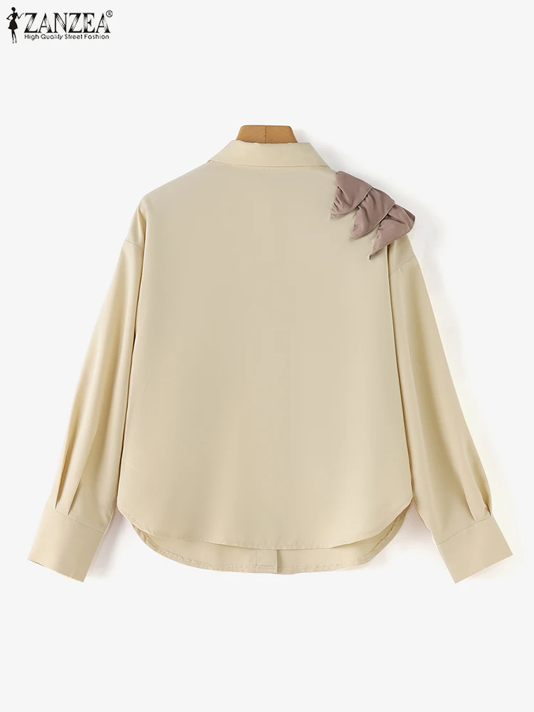 ZANZEA винтажные простые топы с оборками и строчкой повседневные длинными рукавами