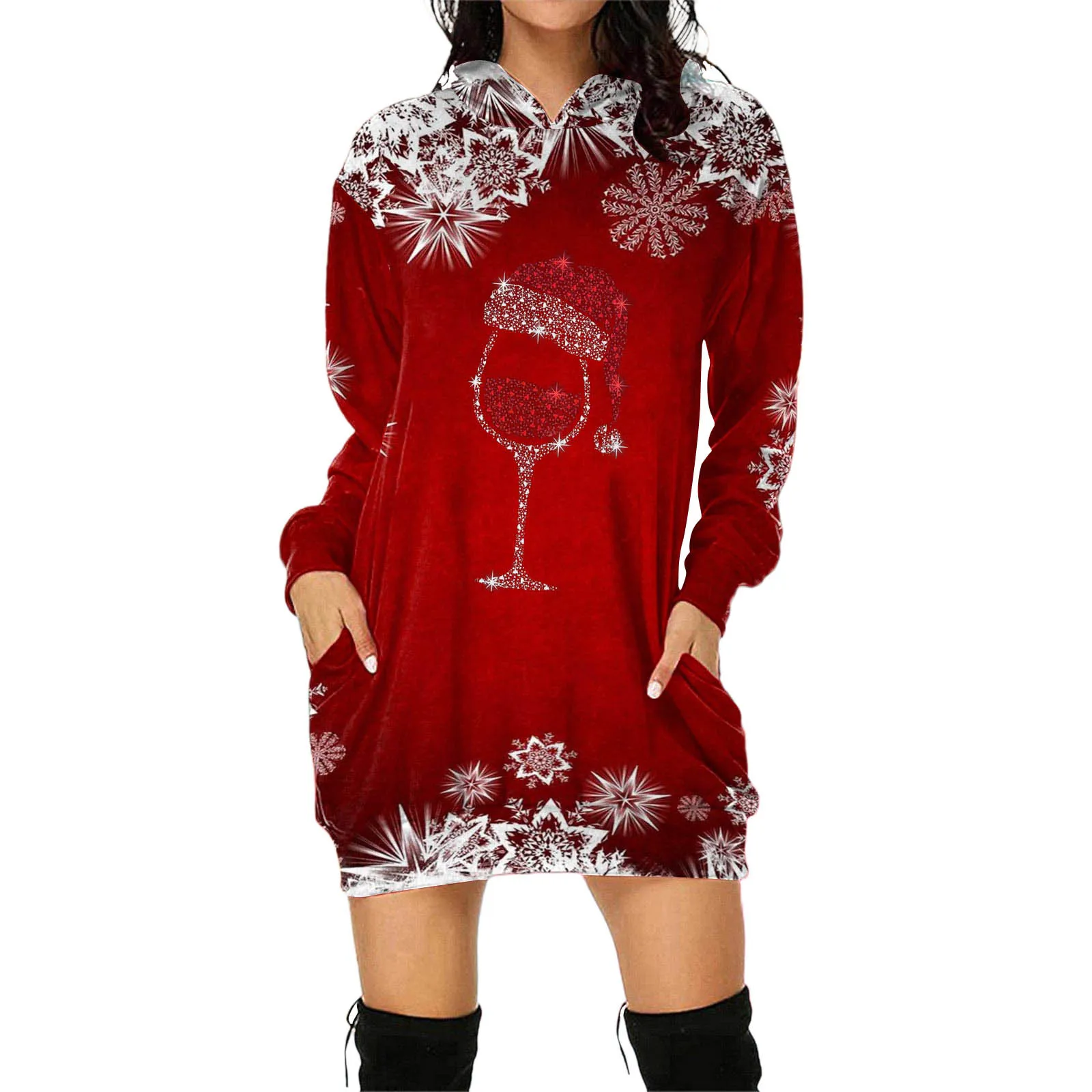 

Женский пуловер с капюшоном и длинным рукавом, с рождественским принтом