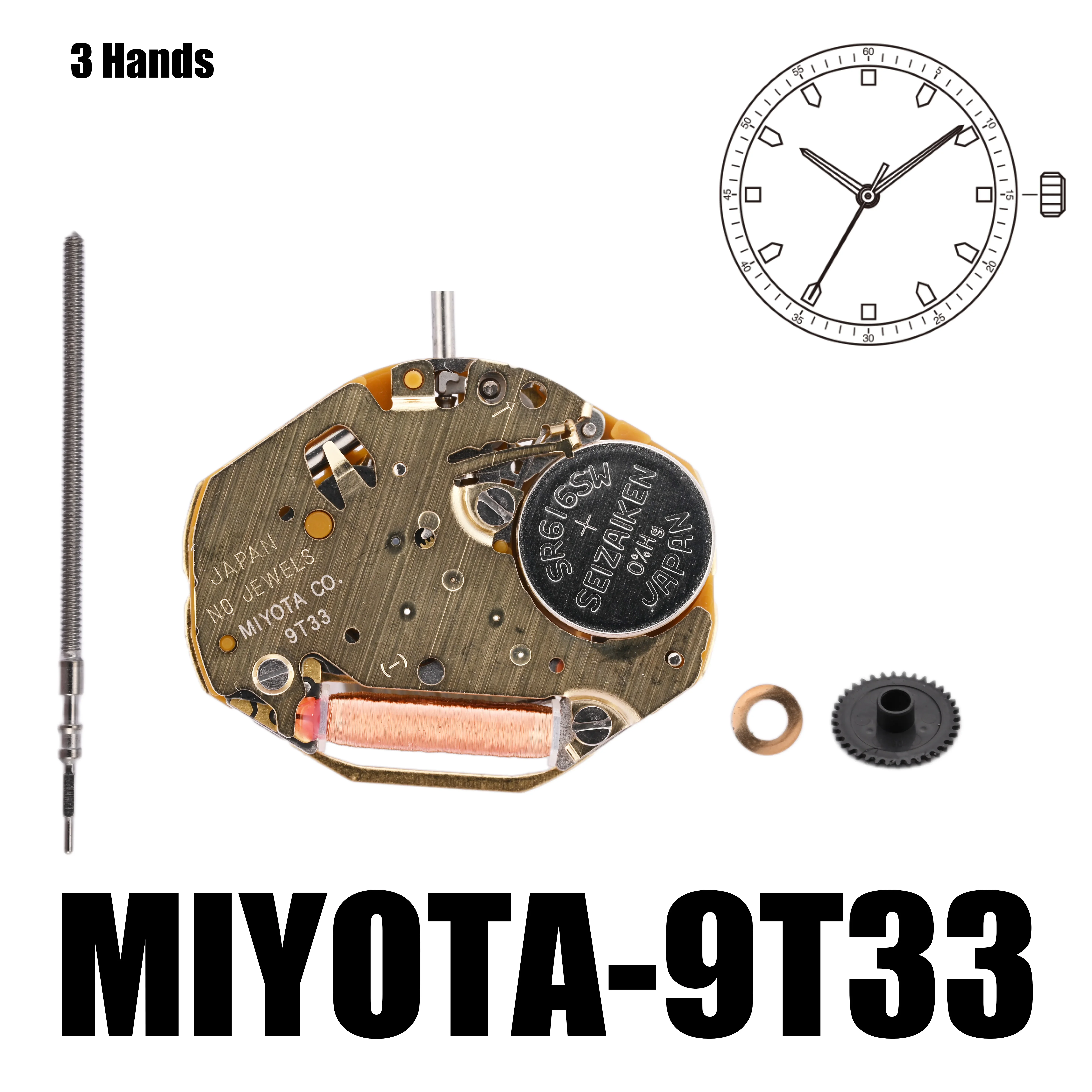 Движение 9T33 Miyota движение с 3 стрелками сверхтонкое движение. Идеально подходит
