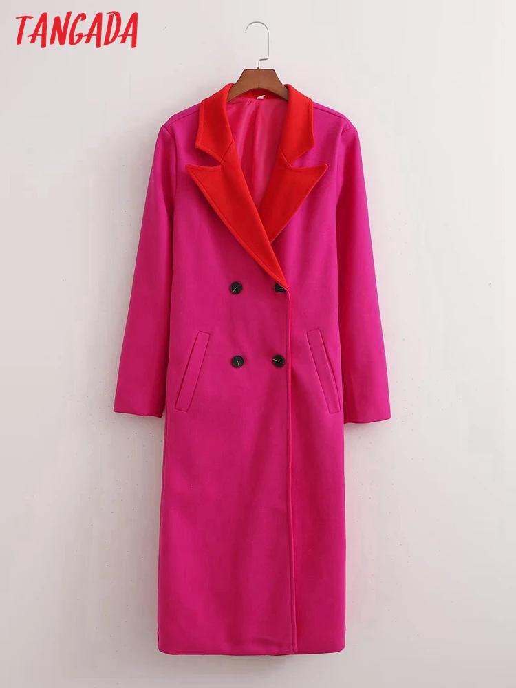 

Tangada 2022 Winter Women Color Block Woolen Coat Warm Thick Double Breasted Elegant Long Sleeve Coat Female Overcoat 1D165