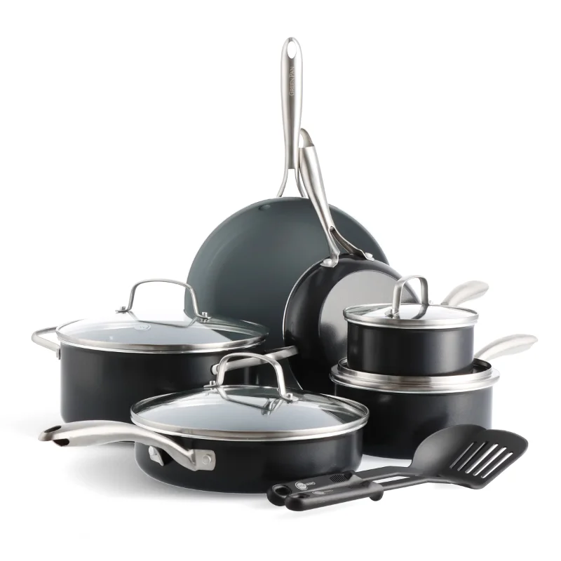 

GreenPan Swift Healthy Ceramic Nonstick, 12 Piece Cookware Pots and Pans Set, Stainless Steel Handles, PFAS-Free,nonstick cookwa