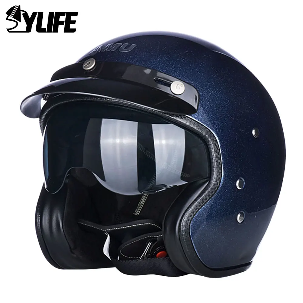 

Мотошлем из стекловолокна, защитный шлем с открытым лицом в стиле ретро, для мужчин и женщин, 3/4