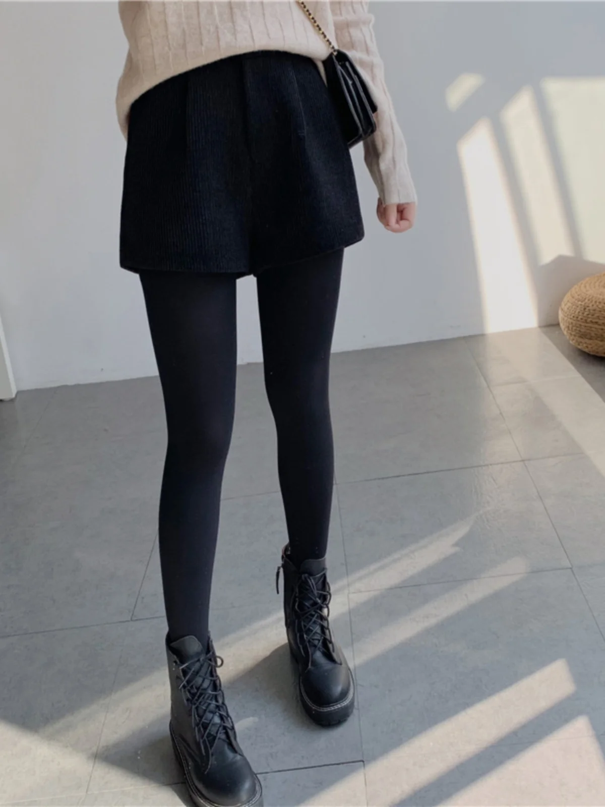 Plus Size Autumn and Winter Shorts Women Outer Wear Plus size Black Elastic Chubby Girl Casual Fashion Loose Slimming ...