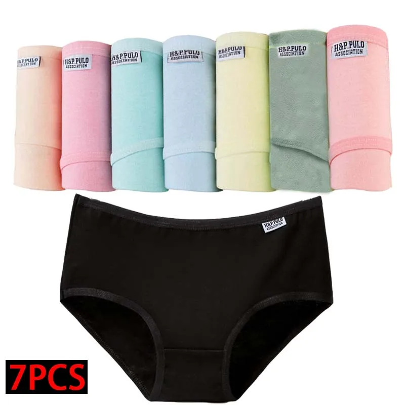 

7Pcs/Lot Cotton Underwear Panties Women's Girls Briefs Sexy Pantys Women Lingeries Seamless Underpants Solid Female Plus Size