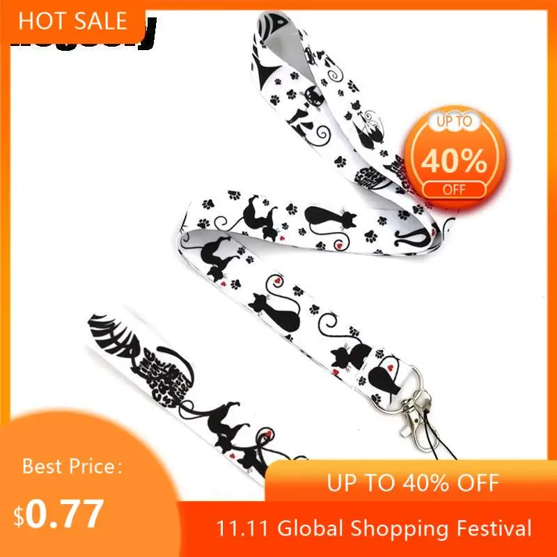 

Black cat Wristlet hand Neck Strap Suit Lanyard Keys Phone Holder Funny Neck Strap With Keyring ID Card DIY Animal Lanyard Rope